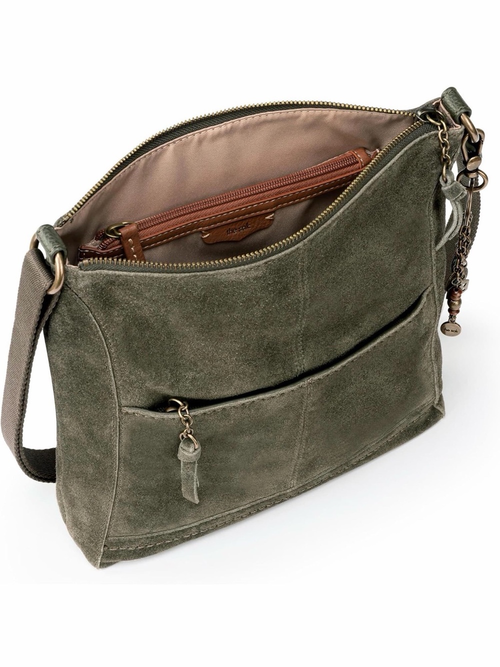 Suede Crossbody Shoulder Bag - Olive Green - Picture 5 of 13